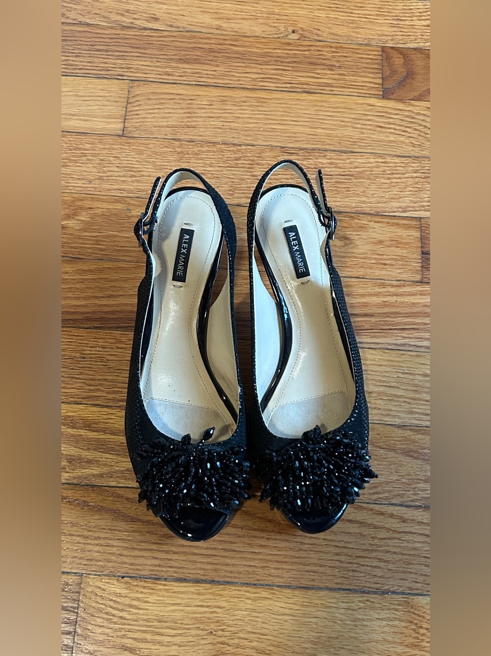 Alex Marie Black Sequin Slingback Peep Toe Heels Size 7M Evening Party Shoes